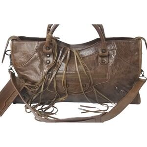 Balenciaga Brown Shoulder The City Handbag Gold